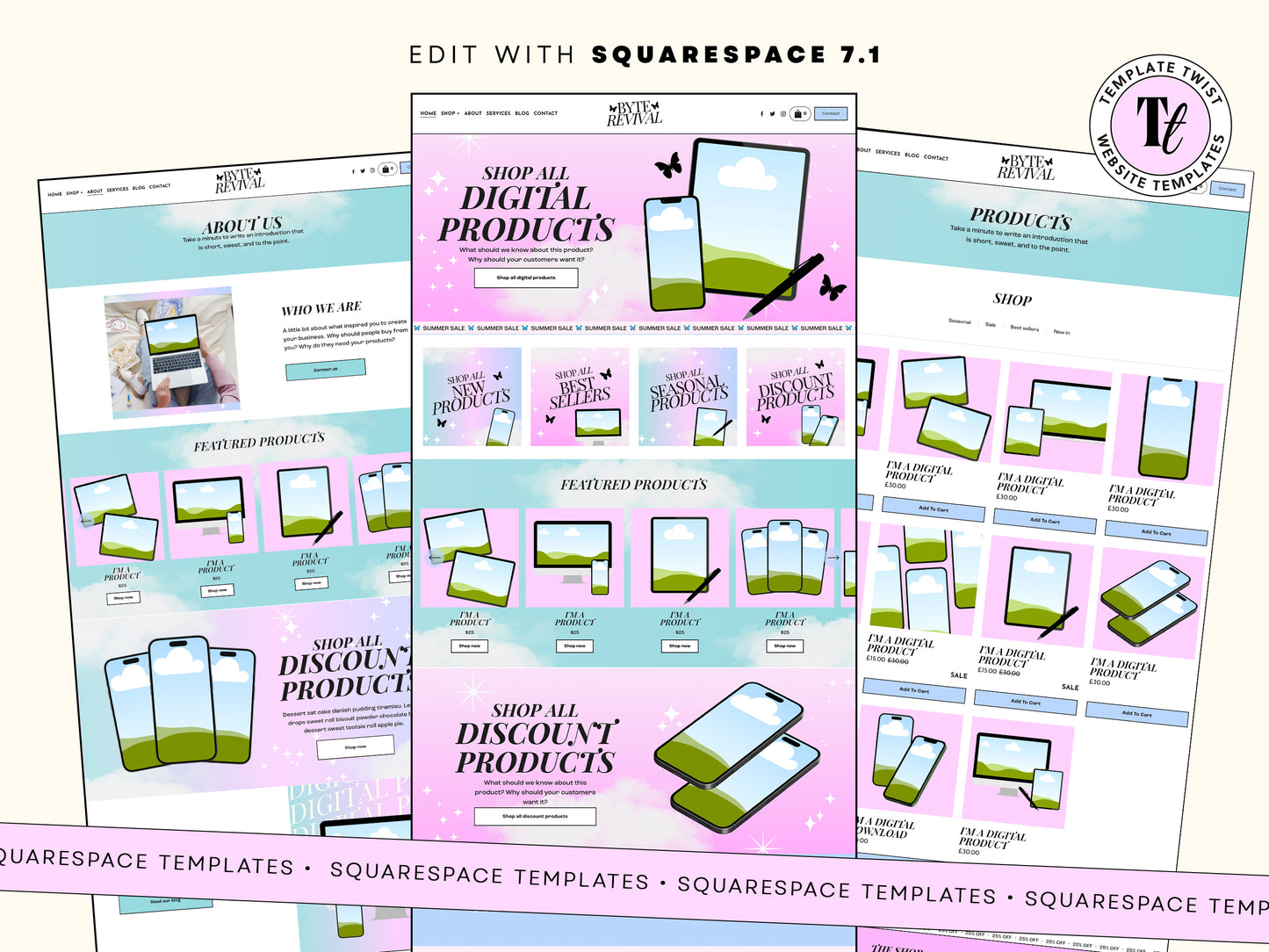 Colorful Squarespace Website Template for Digital Products