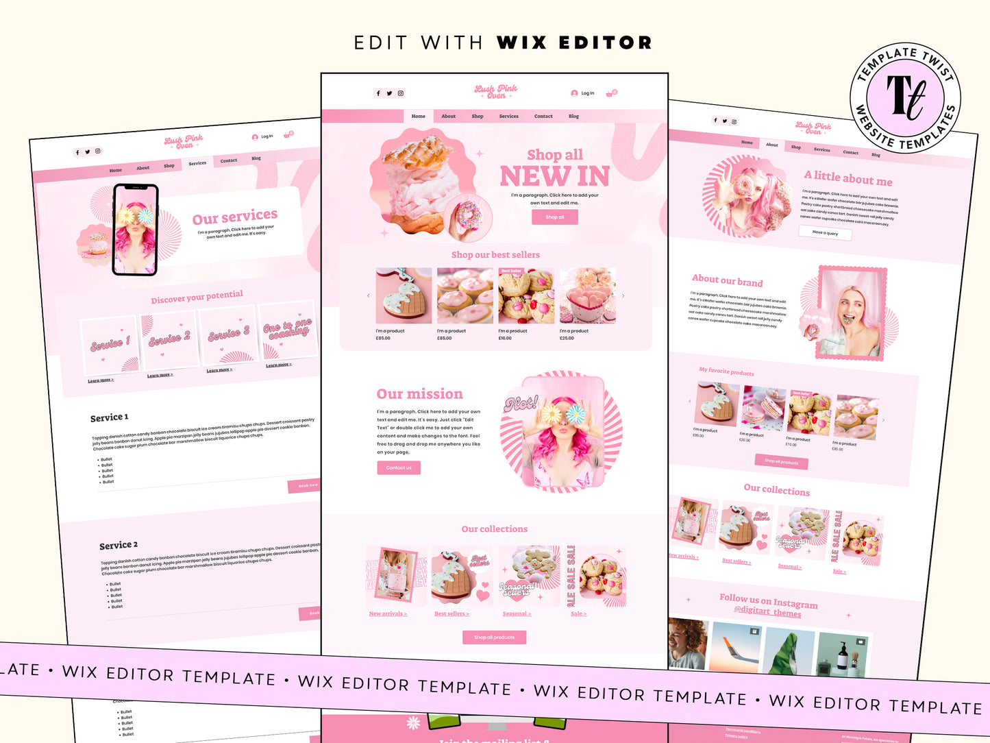 Pink Bakery Cake Food Wix Shop Website Template