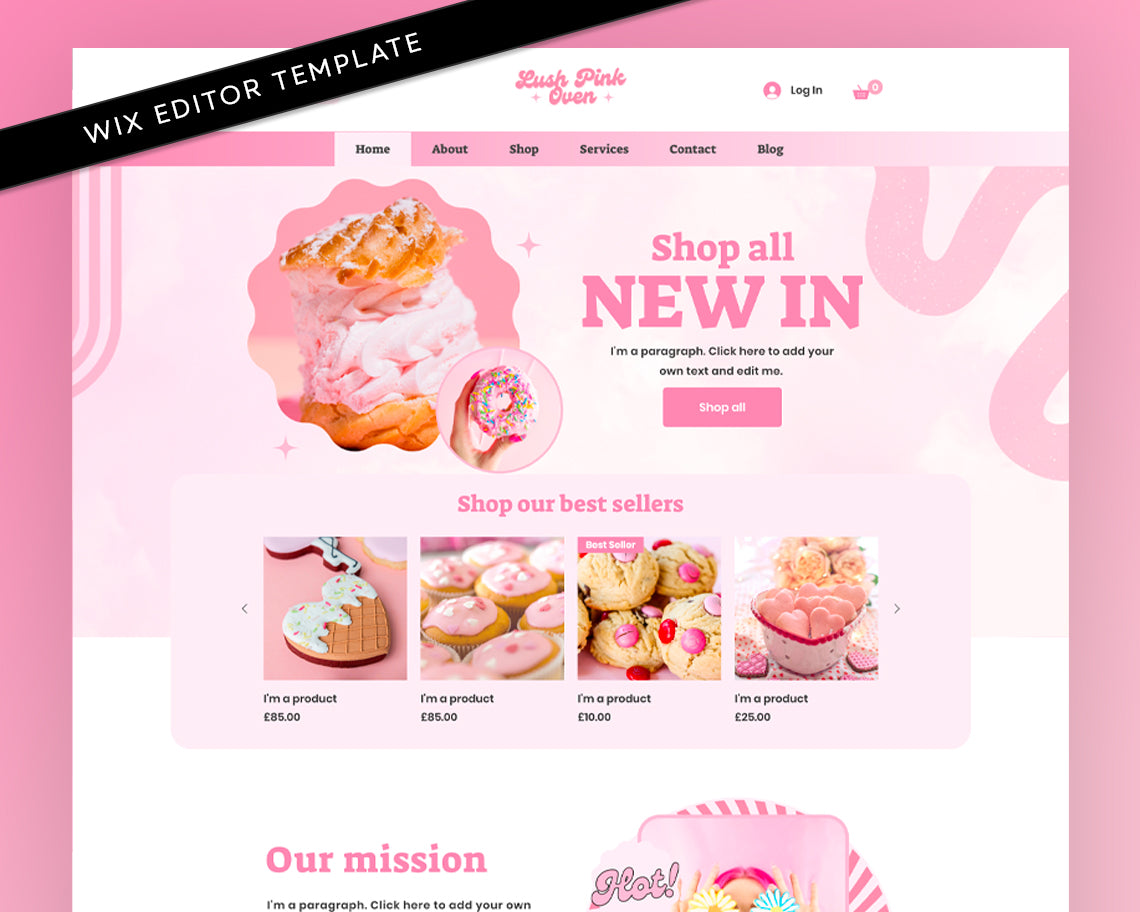 Pink Bakery Cake Wix Shop Website Template