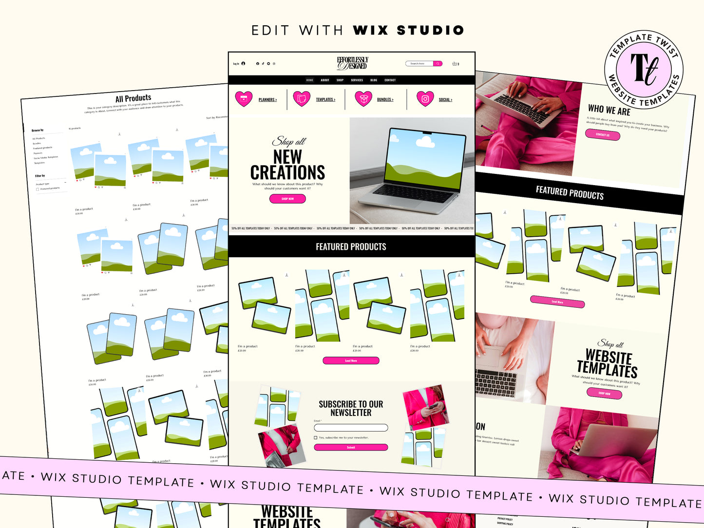 Pink Wix Store Faceless Website Template Digital Products