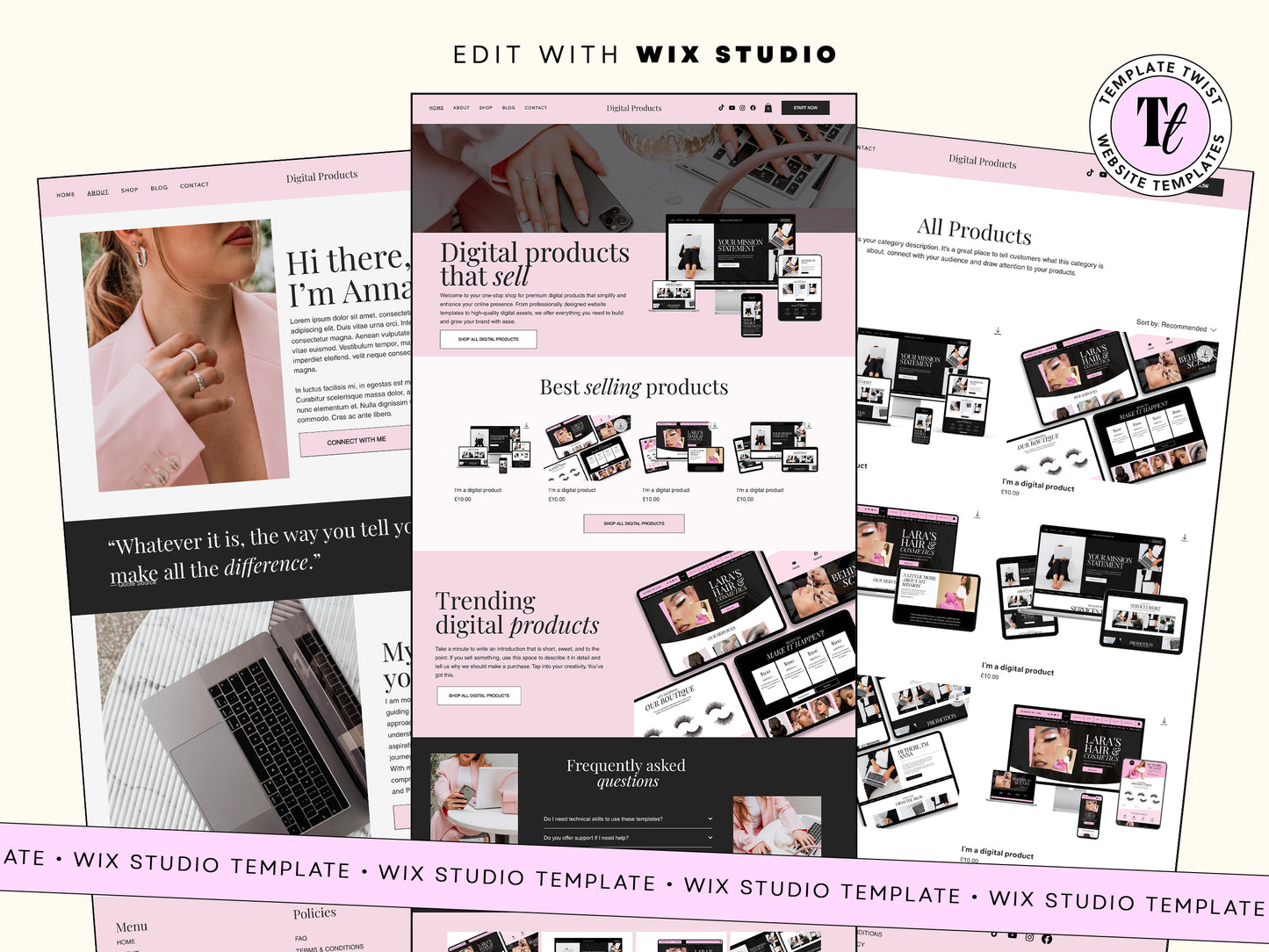 Pink Digital Products Wix Website Template