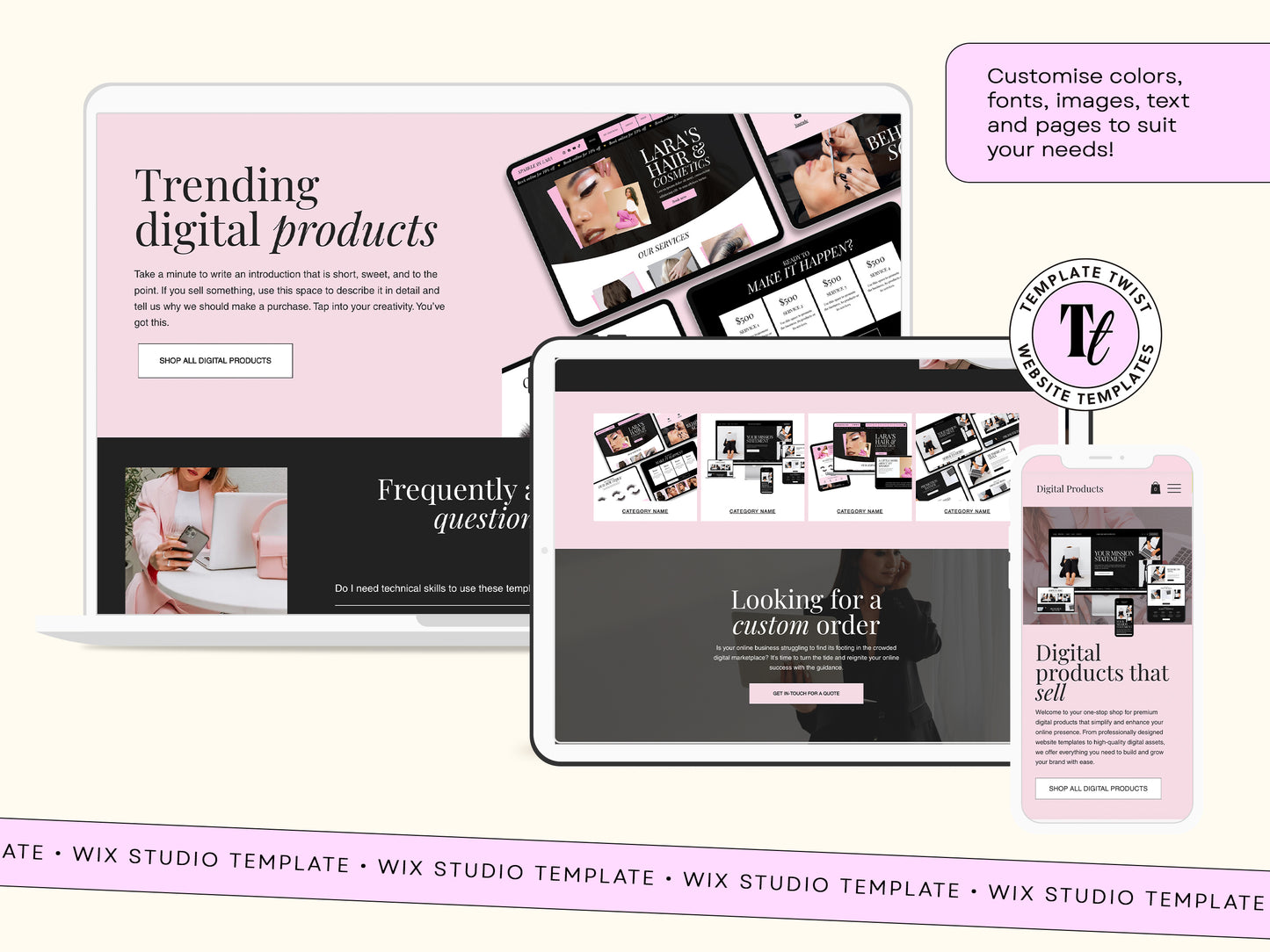 Pink Digital Products Wix Website Template