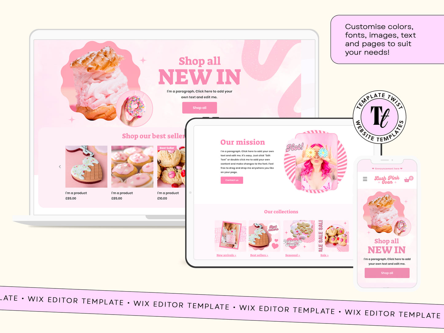Pink Bakery Cake Wix Shop Website Template