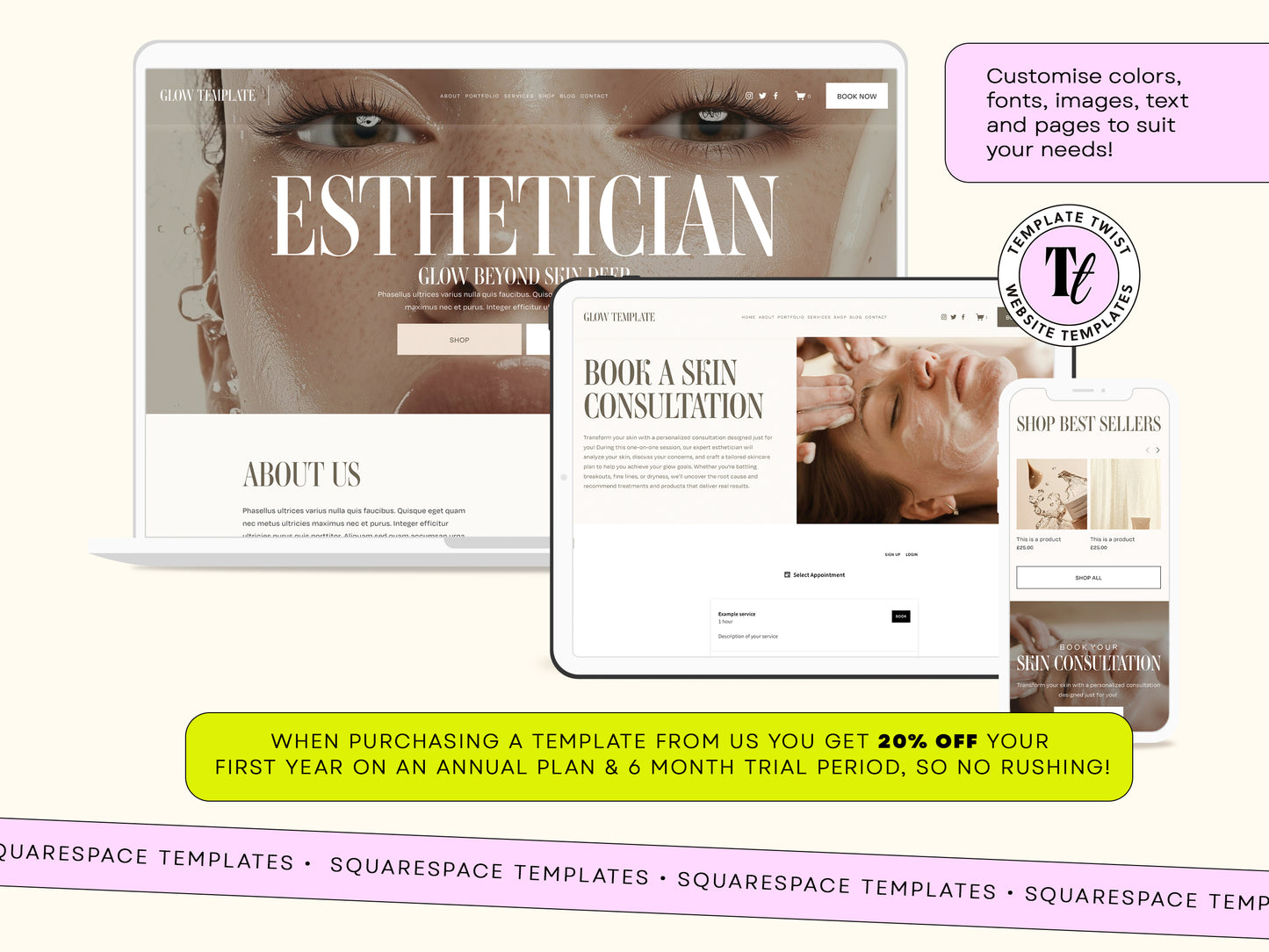 Esthetician Website Squarespace Template