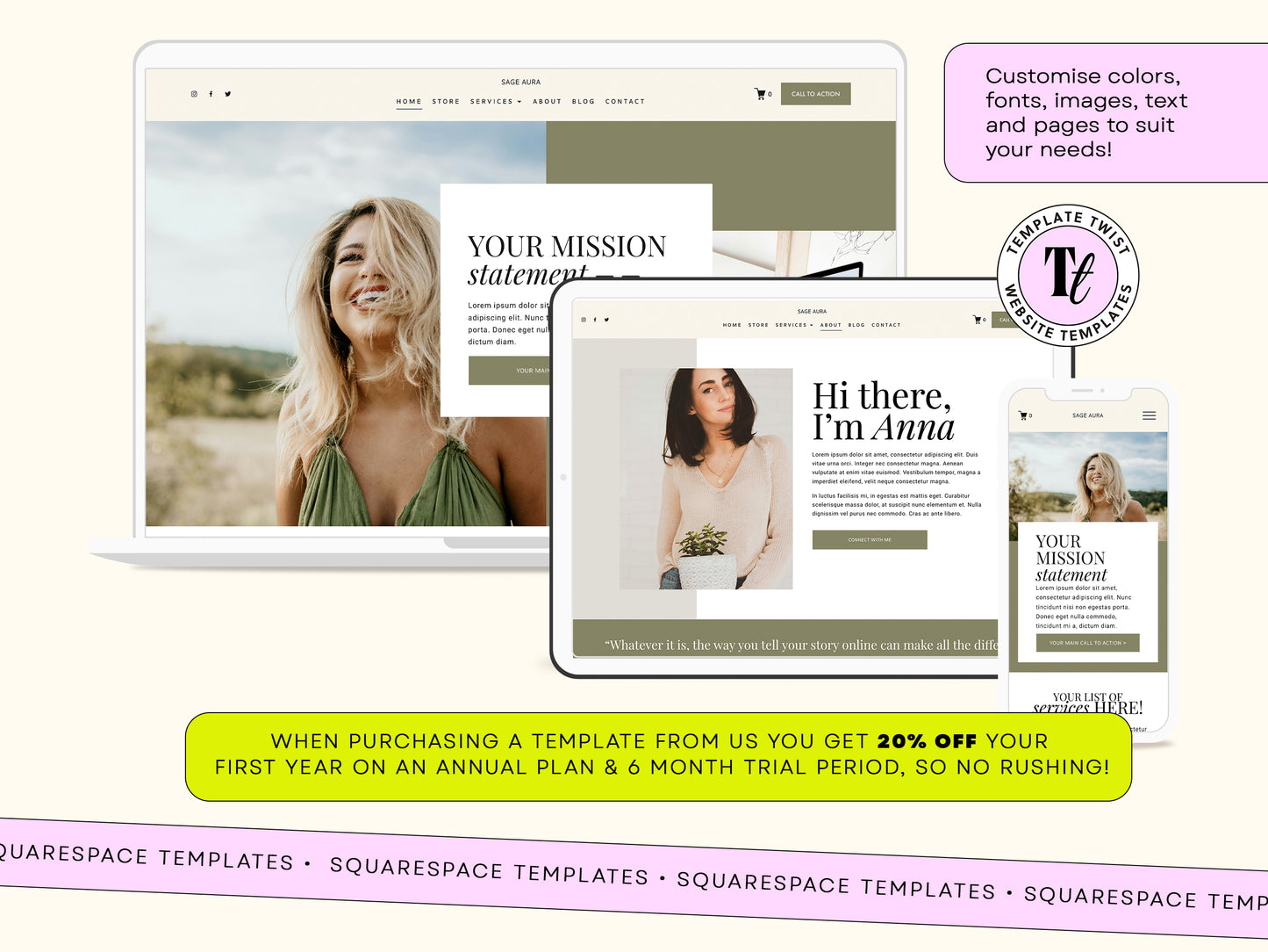 Sage Green Squarespace Website Template