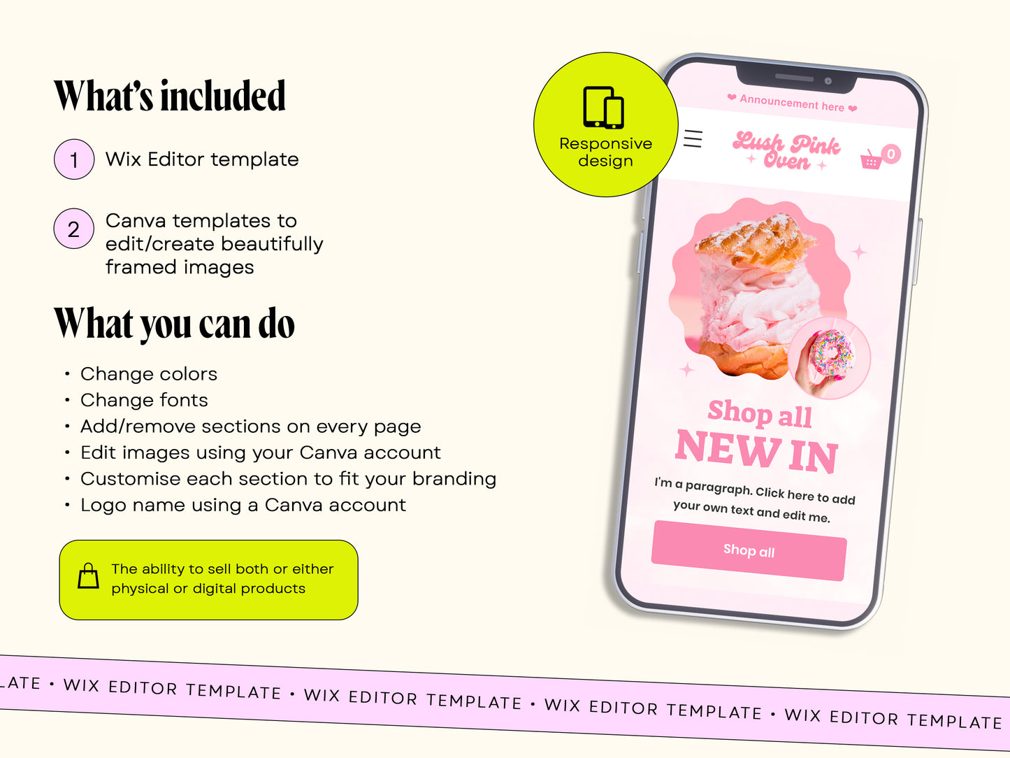 Pink Bakery Cake Wix Shop Website Template
