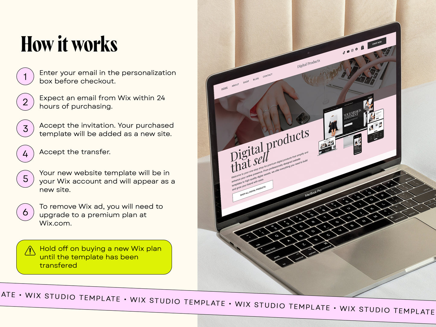 Pink Digital Products Wix Website Template