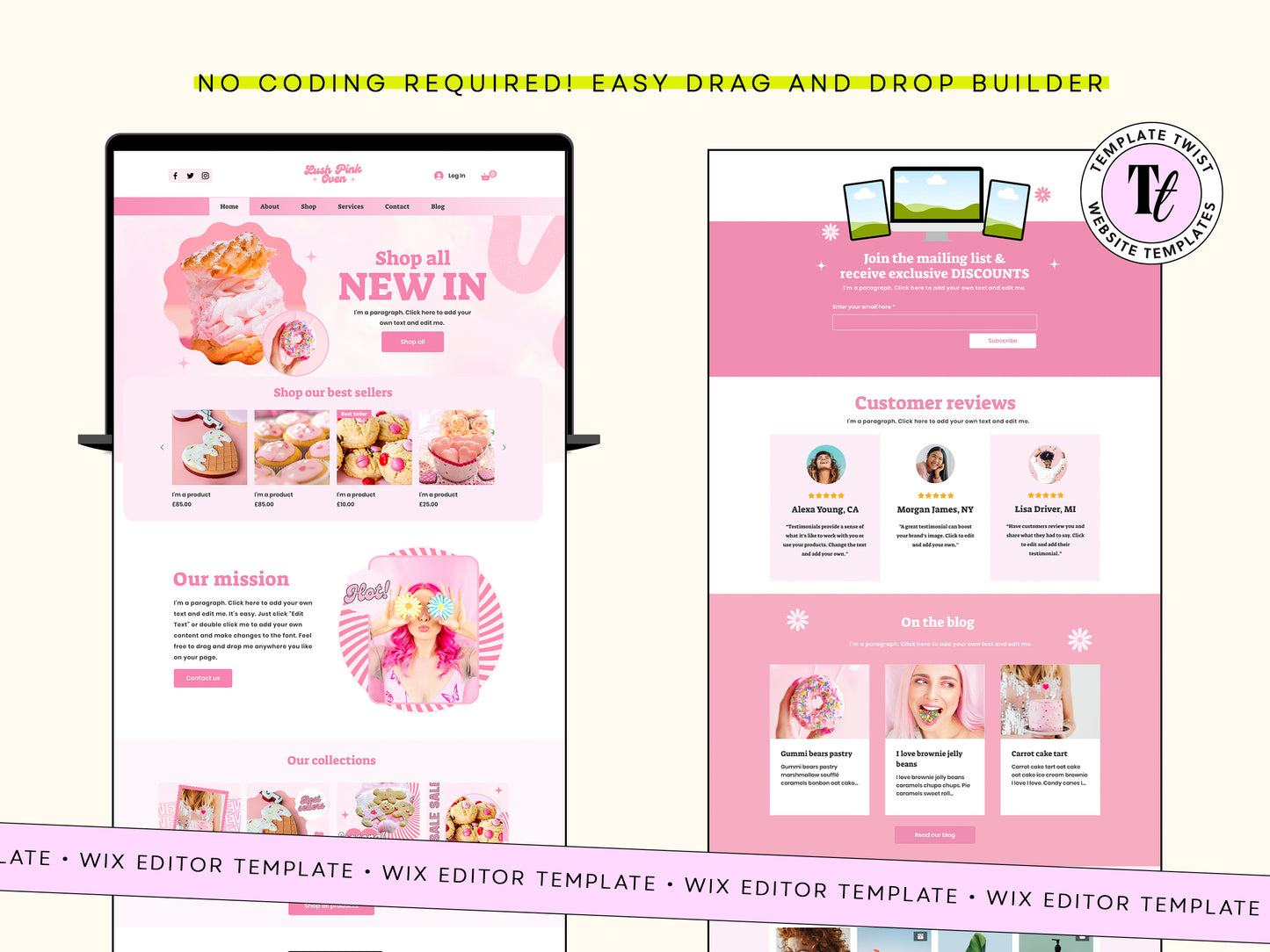 Pink Bakery Cake Wix Shop Website Template