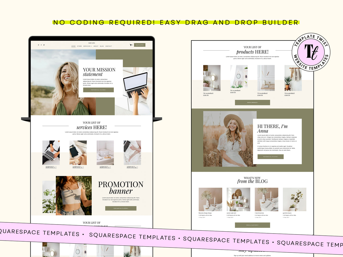 Sage Green Squarespace Website Template