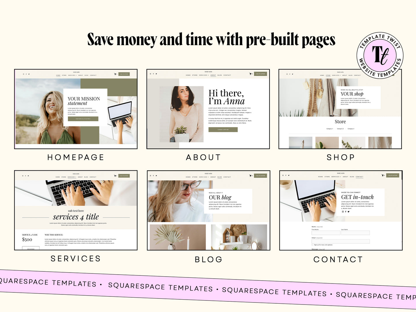 Sage Green Squarespace Website Template