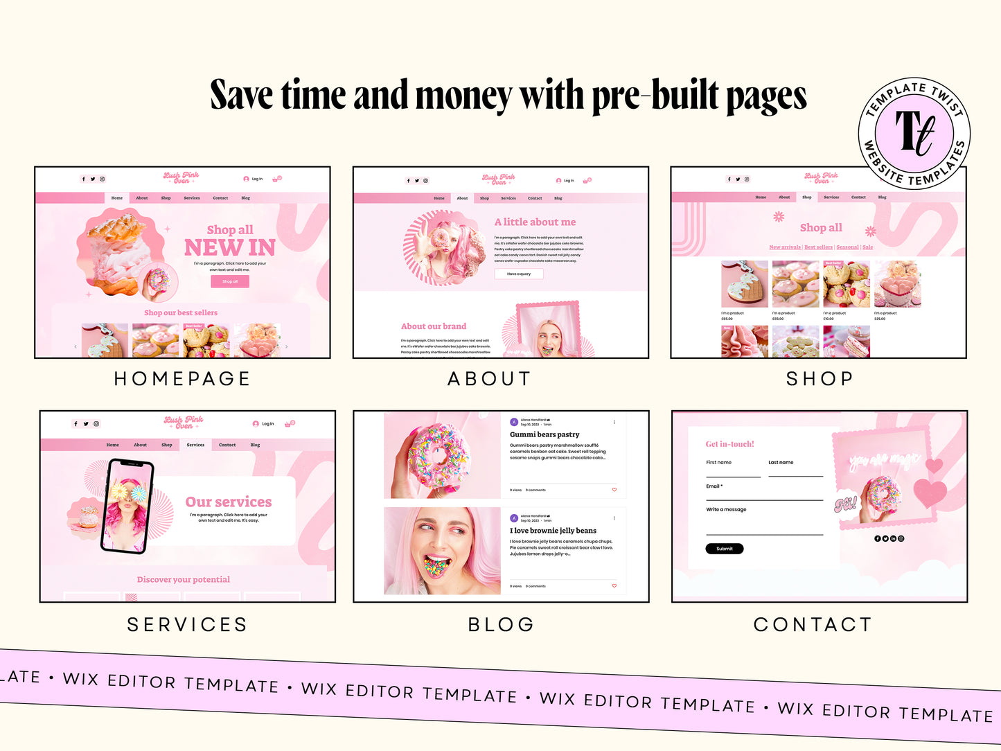 Pink Bakery Cake Wix Shop Website Template