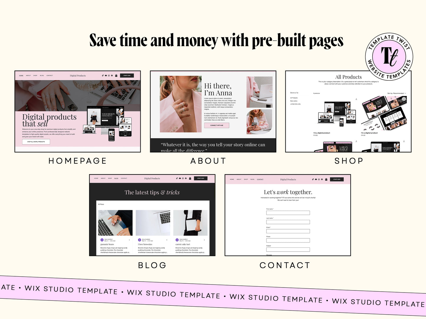 Pink Digital Products Wix Website Template