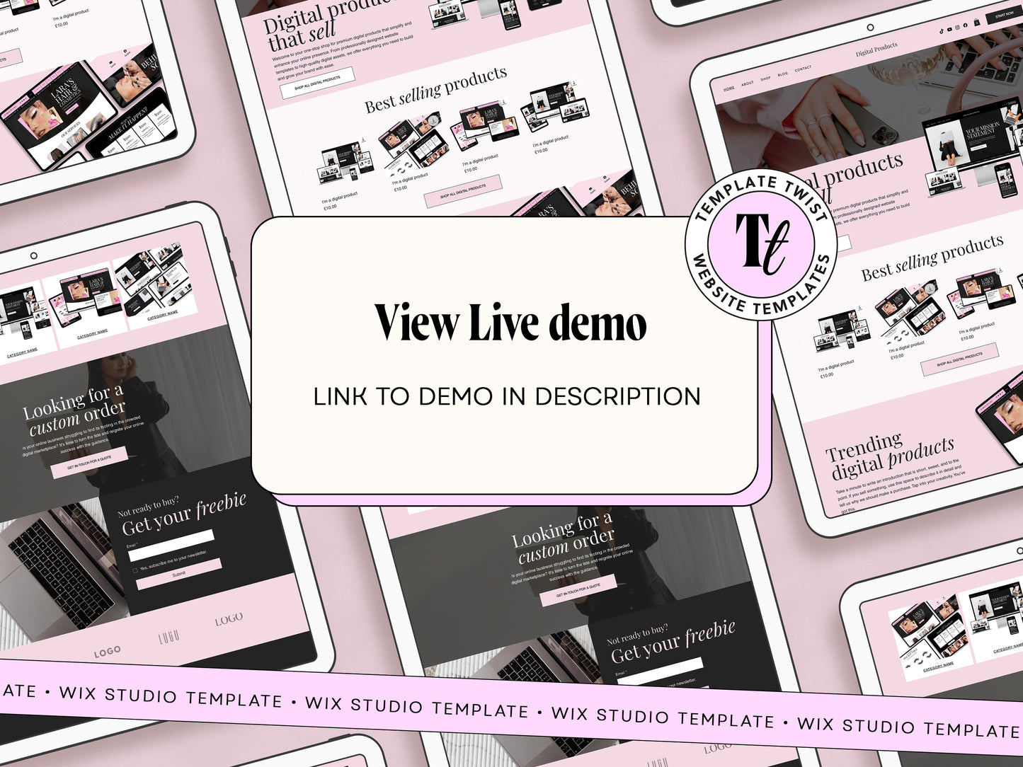 Pink Digital Products Wix Website Template
