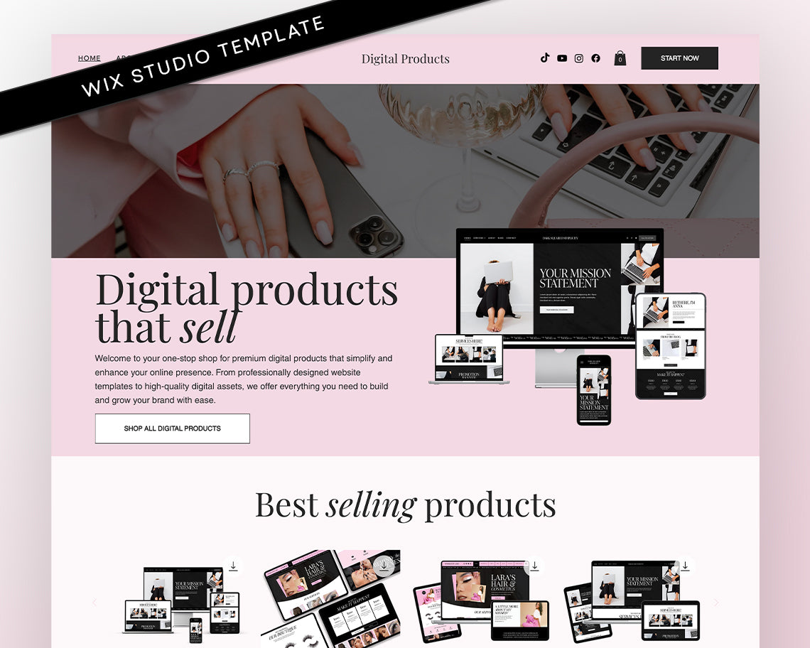 Pink Digital Products Wix Website Template