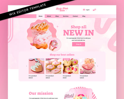 Pink Bakery Cake Wix Shop Website Template
