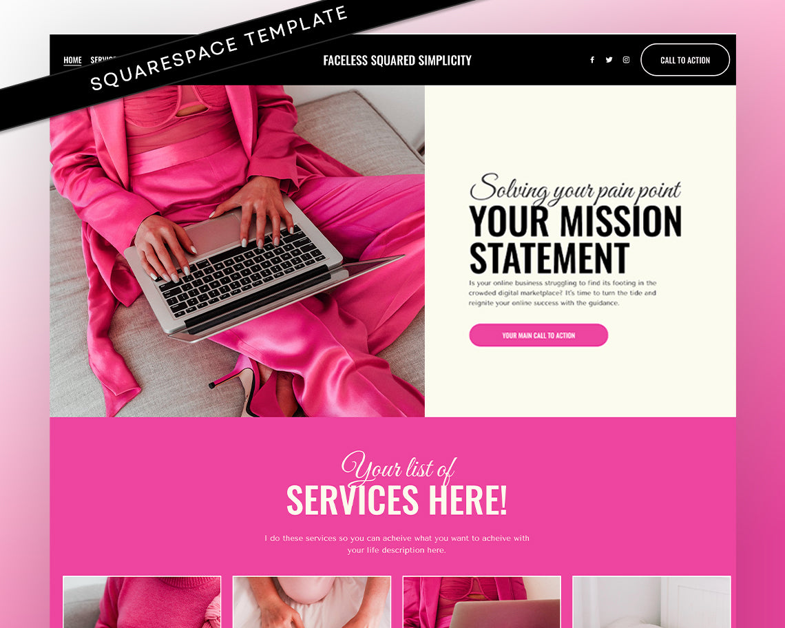 Pink Feminine Faceless Squarespace Website Template