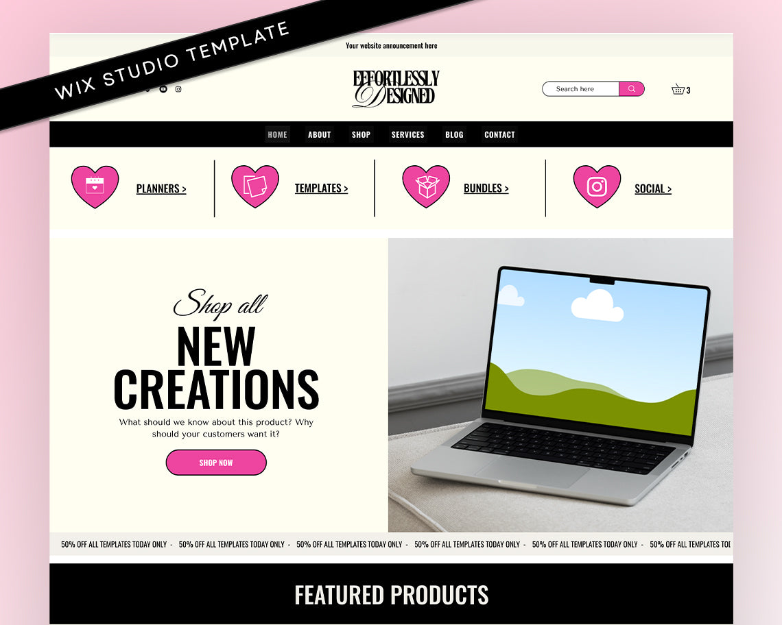 Pink Wix Store Faceless Website Template